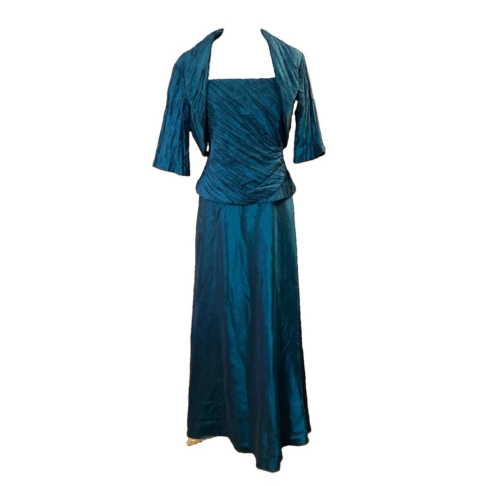 Cachet taffeta‎ evening gown set Sz 8 Teal Peacock Formal Bridesmaid Mother Of